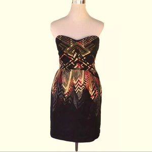 Ecoté Women's Print & Beaded Strapless Dress Sz L